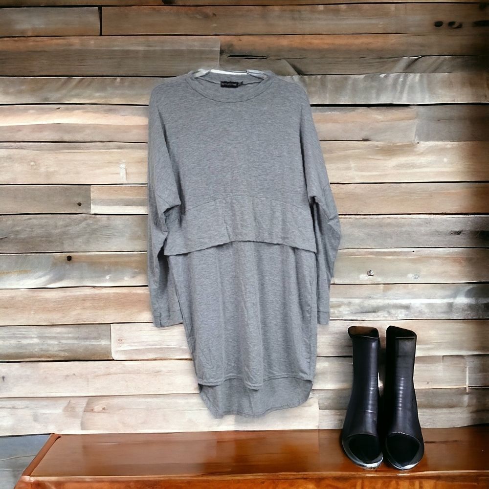 PrettyLittleThing Grey Long Sleeve Jersey Layer T Shirt Dress Size 2 Oversized - Picture 2 of 11